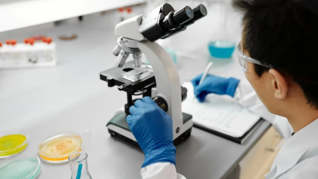 Mikroskop i próbki w laboratorium